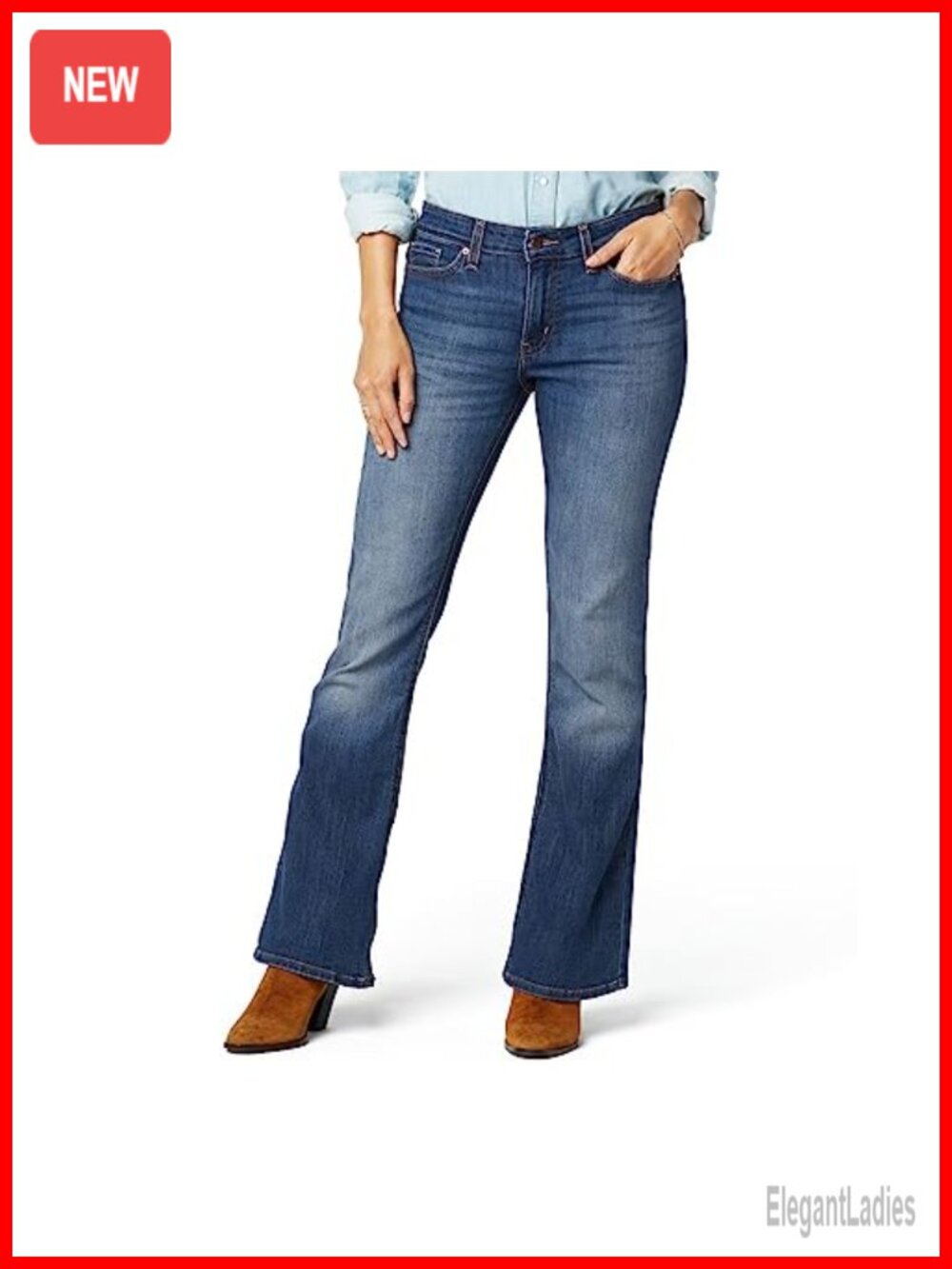 Mid Rise Boot Cut Stretch Denim Jeans Women's 32 Inseam Cotton Blend
